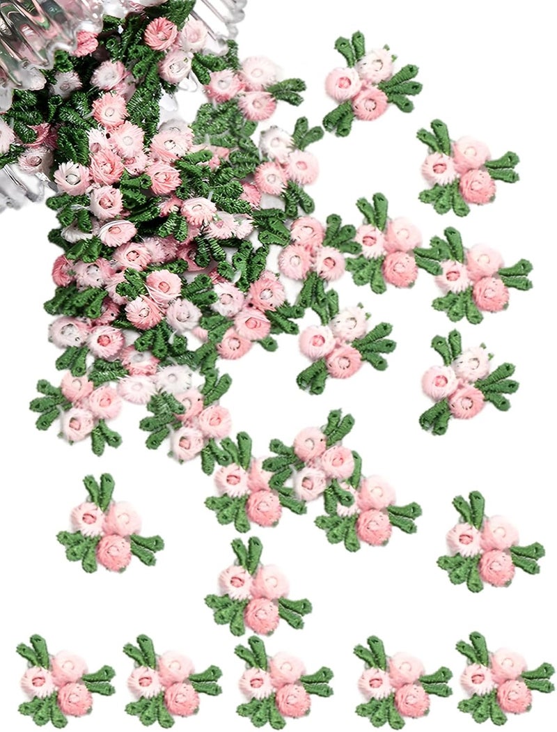 MSCFTFB 140 Pieces Mini Flower Patches for Clothes,Rose Lace Applique,Fabric Embroidery Patches Applique for Dress Jean Hat Backpack Headband Embellishment (Dusty Rose) - Image 1